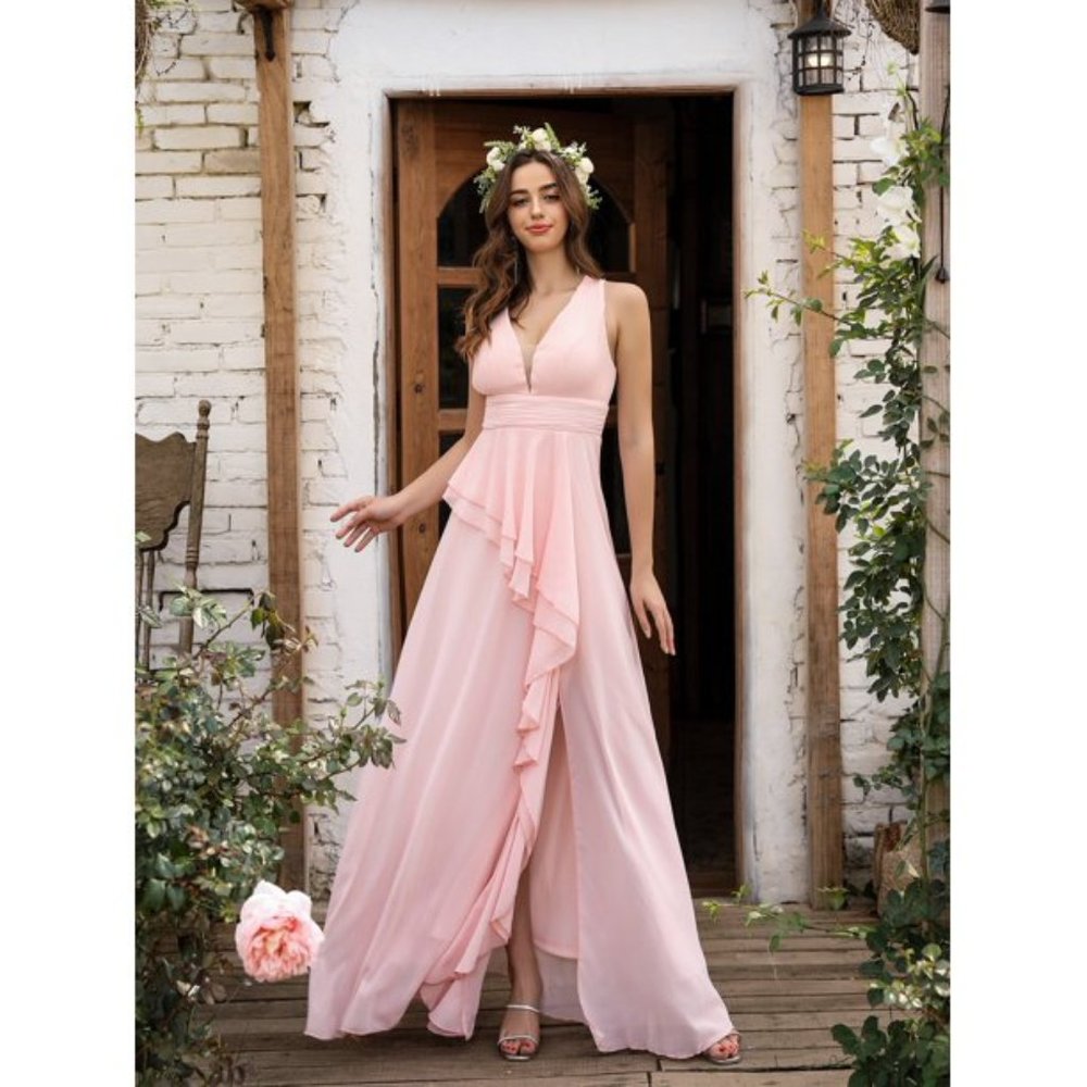 Layered Ruffle Wrap Criss Cross Chiffon A-line Dress